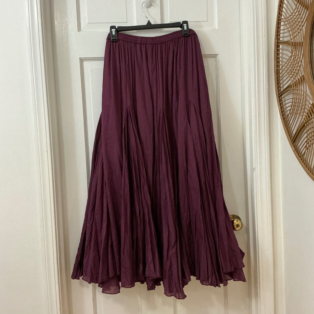 Avenue Burgundy Broomstick Full Maxi Skirt 16 Cotton Boho Festival Dark Academia - Picture 4 of 6